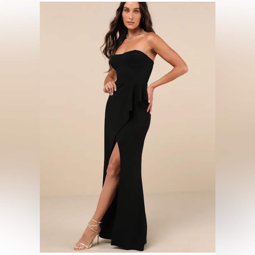 Lulus Stunning Splendor Black Bustier Tulip Maxi Dress - Size L